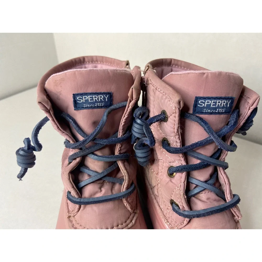 Sperry Saltwater Boots Girls Pink‎ Quilted Waterproof Lace Up Side Zip Size 5M